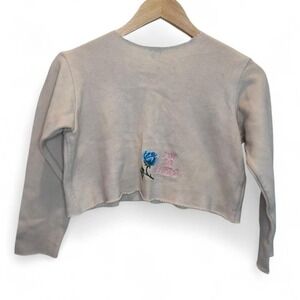 Moses Gauntlett Cheng New York Crop Cream I'm So Tired Embroidered Sweater Small
